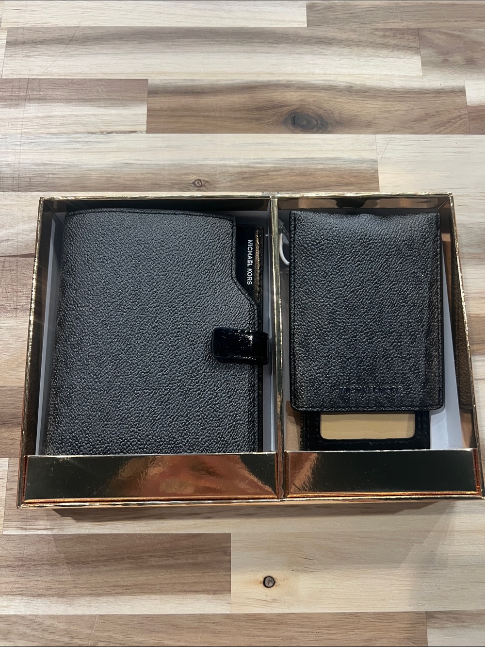 Michael Kors Black Leather Key & Card Holder Set